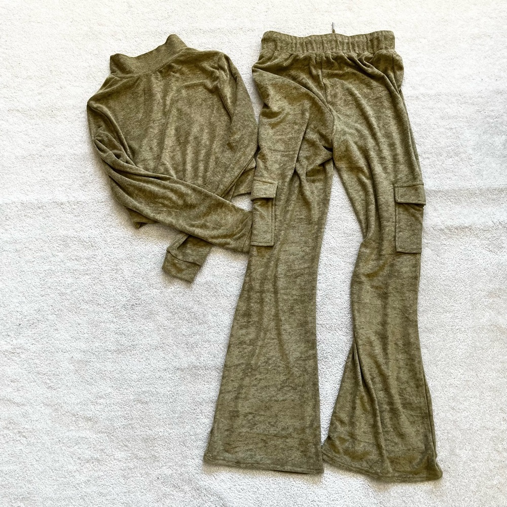 PRETTY GARBAGE Olive Two-Way Zip Velour Track Suit Size Small Dolls Kill - Picture 3 of 13